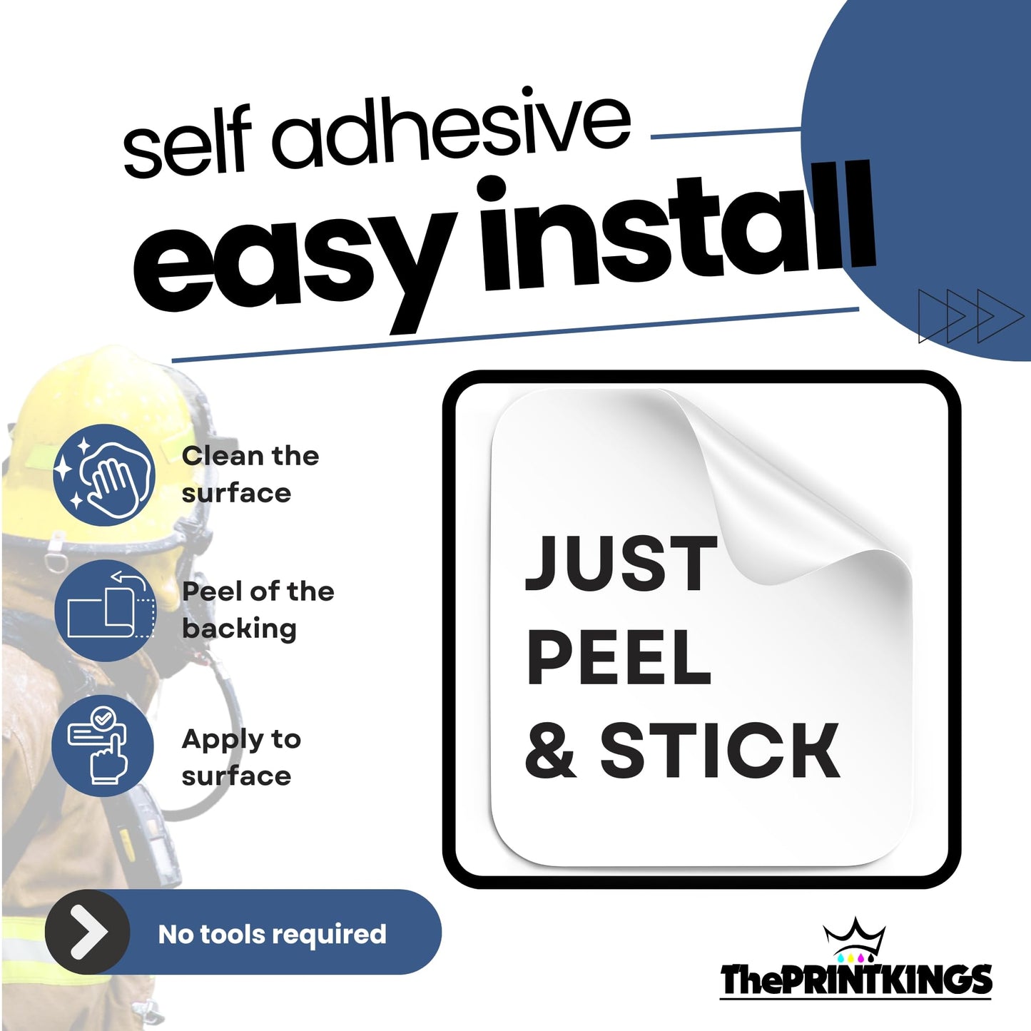 Advertisement for self-adhesive material with 'Just Peel & Stick' instructions and The Print kings branding.