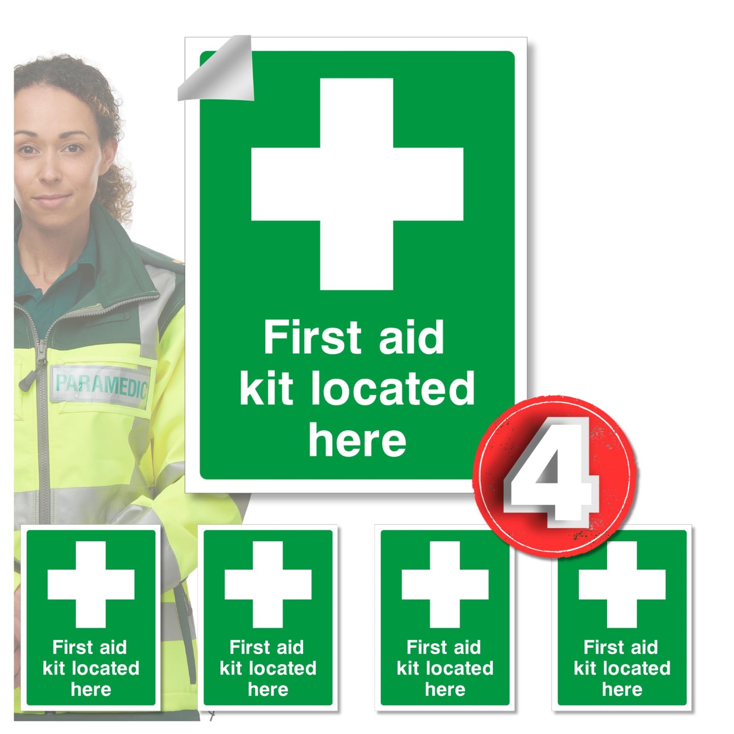 First Aid kit Located here Safety Signs Self adhesive vinyl stickers 2pc or 4pc