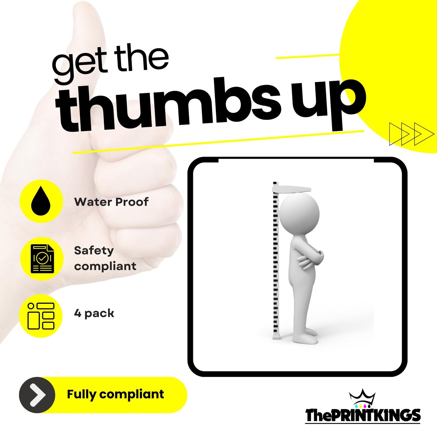 Mind your Head Sign Stickers, 4x pack 300mm x 100mm – Health and Safety, Self-Adhesive Vinyl Signs, Waterproof Decals, Indoor Outdoor, Made in UK by Printkings.