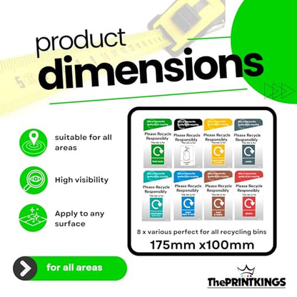 Product dimensions label with recycling symbols and dimensions, featuring ThePrintKings branding.