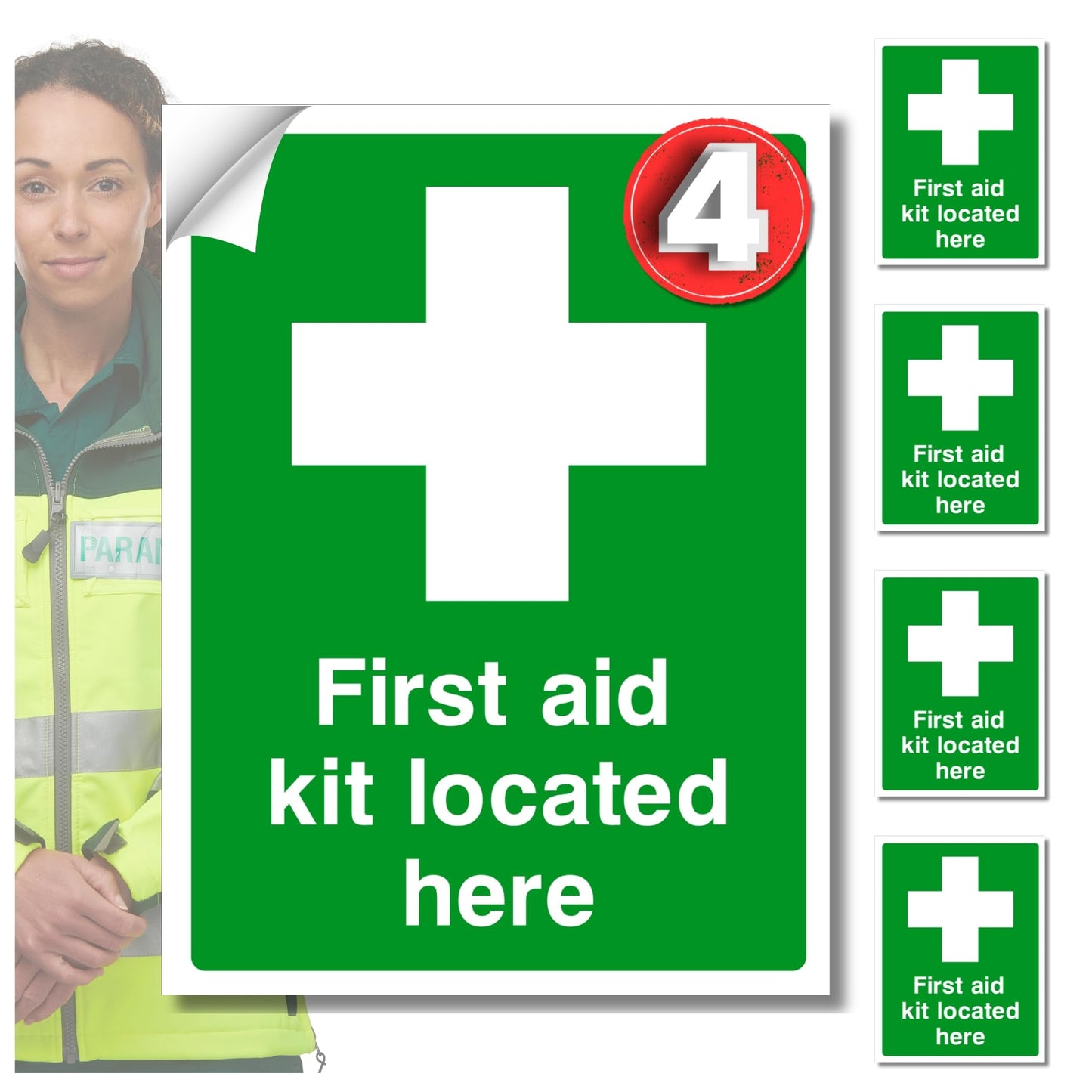 First Aid kit Located here Safety Signs Self adhesive vinyl stickers 2pc or 4pc