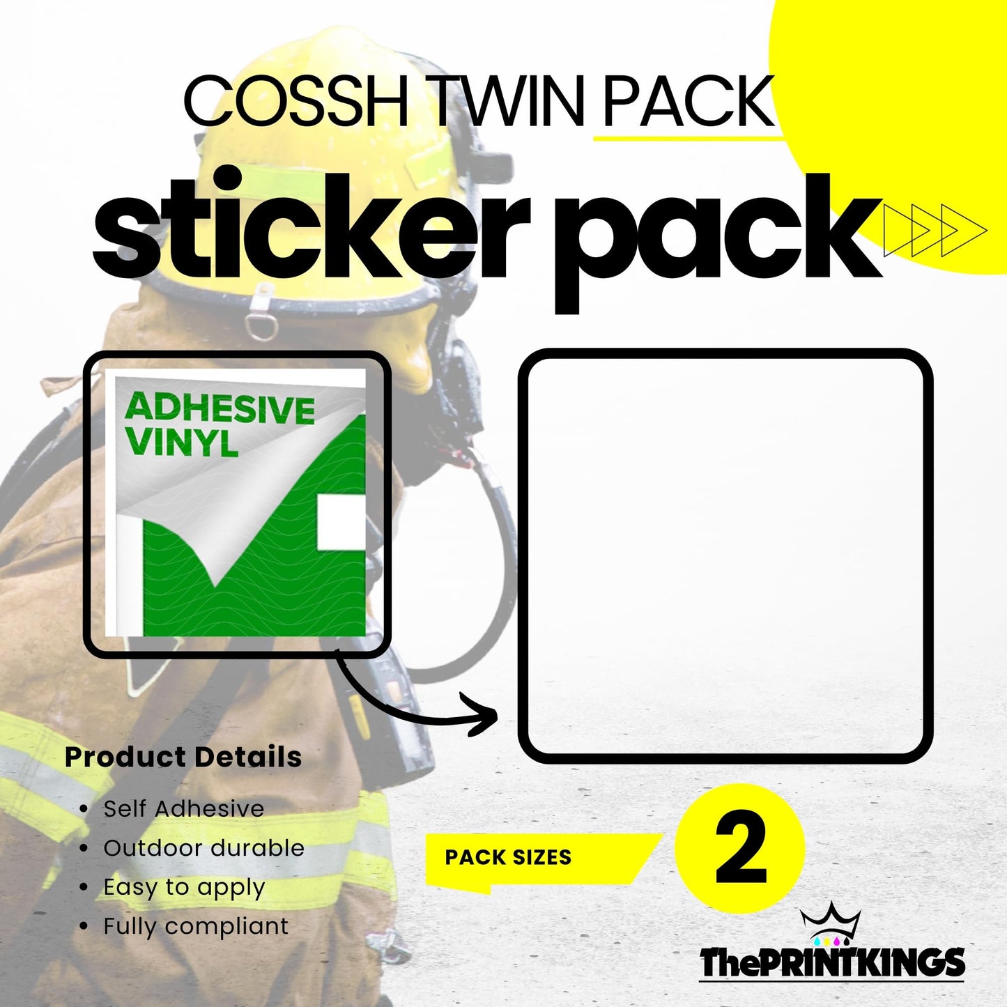 COSSH Twin Pack Sticker Pack with adhesive vinyl and safety gear on a white background
