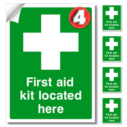 First Aid kit Located here Safety Signs Self adhesive vinyl stickers 2pc or 4pc