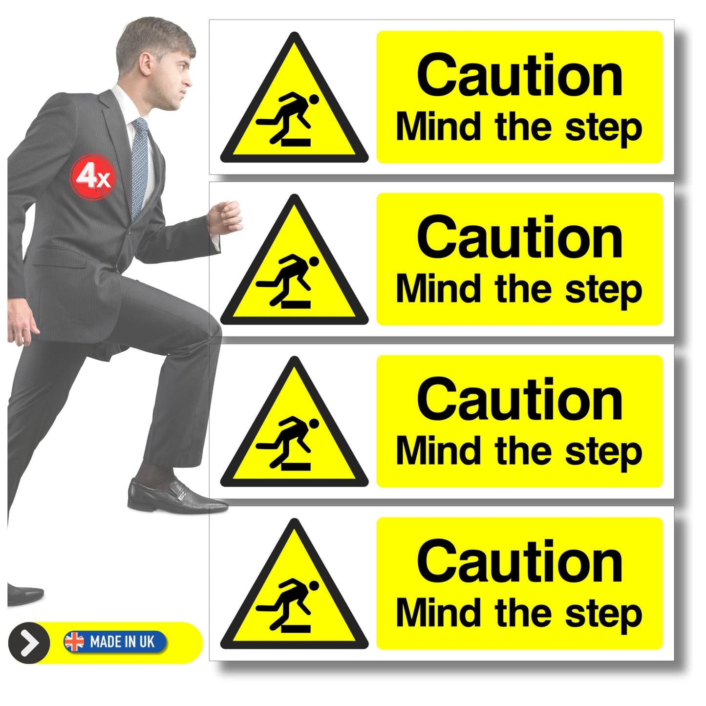 Mind The Step Sign Stickers 4X Pack 200mm x 65mm