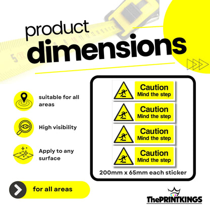 Mind The Step Sign Stickers 4X Pack 200mm x 65mm