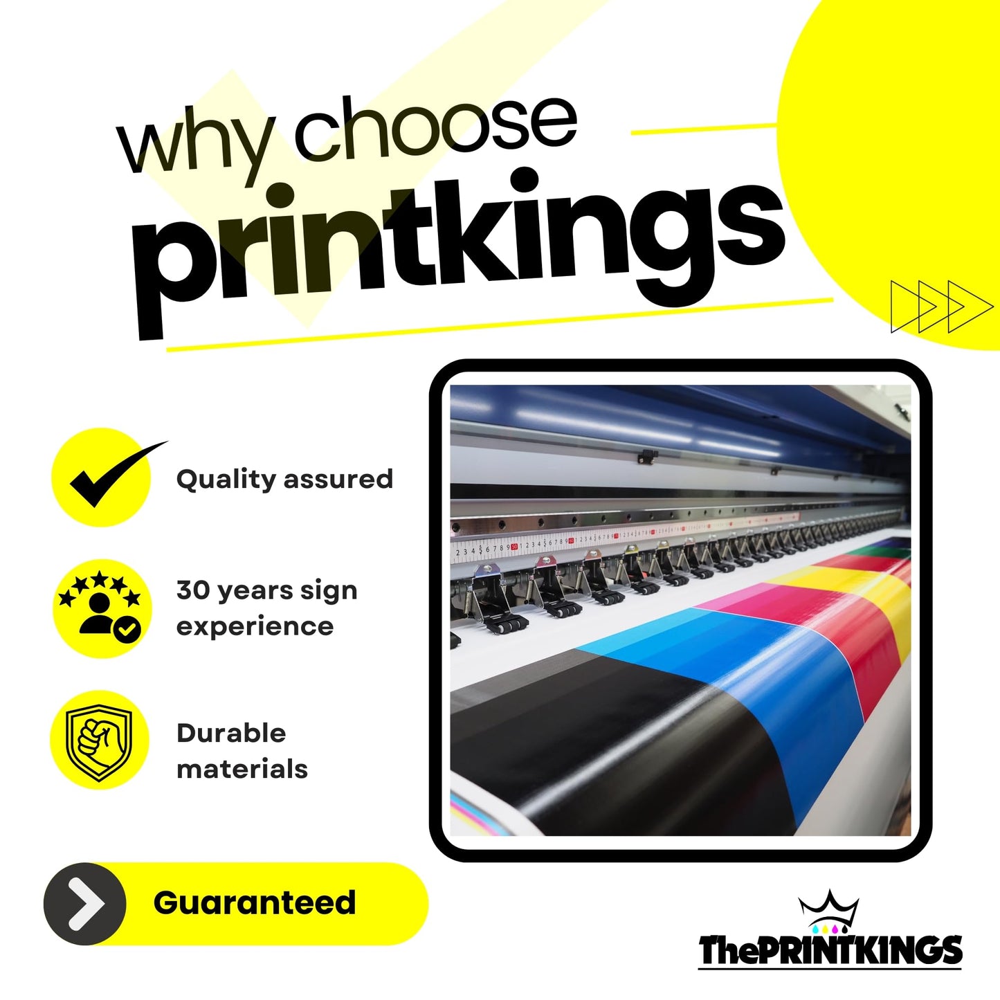 Advertisement for The PRINTKINGS with text and image of printing equipment.