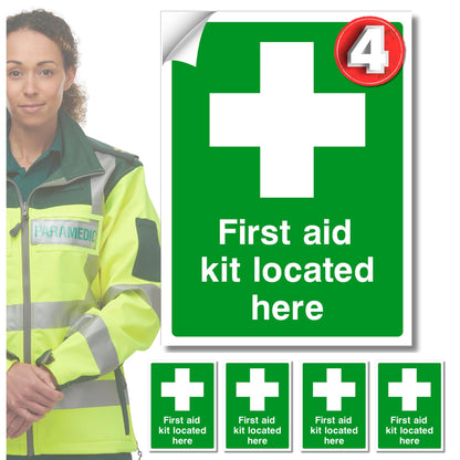 First Aid kit Located here Safety Signs Self adhesive vinyl stickers 2pc or 4pc