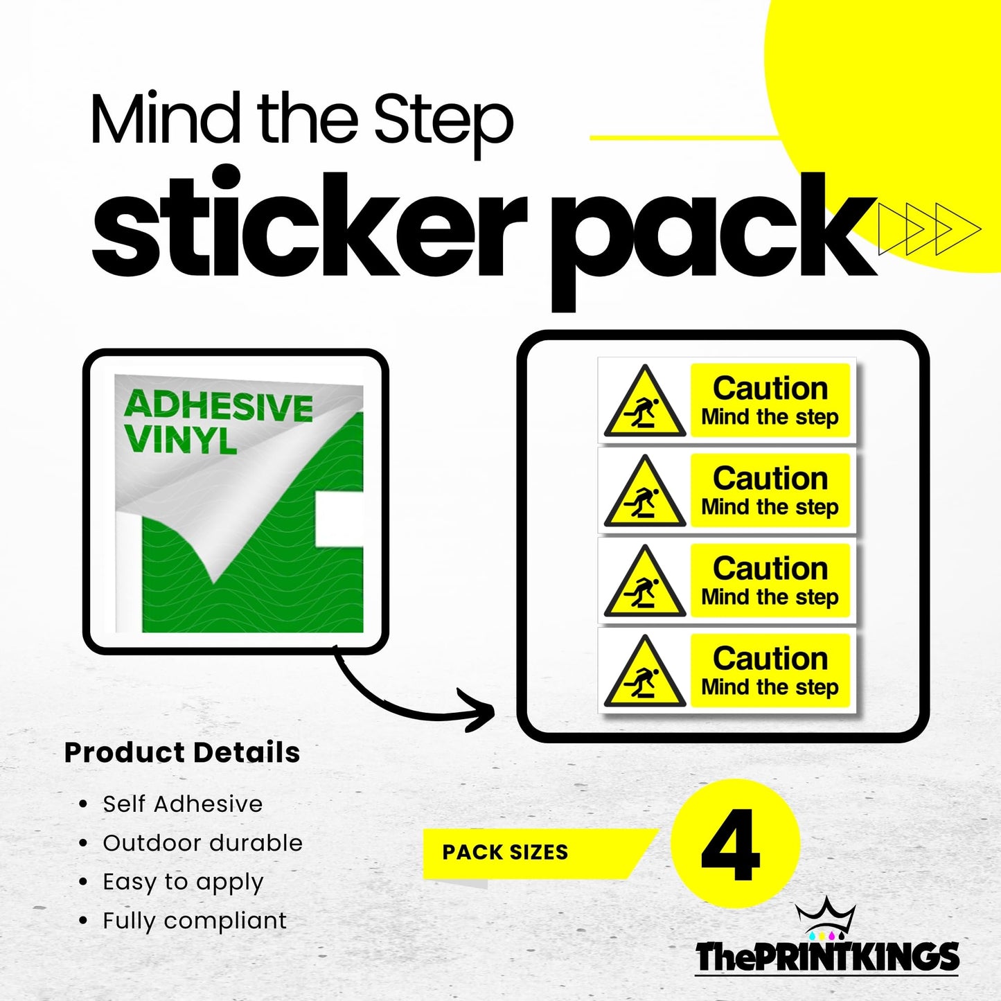 Mind The Step Sign Stickers 4X Pack 200mm x 65mm