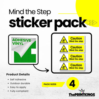 Mind The Step Sign Stickers 4X Pack 200mm x 65mm