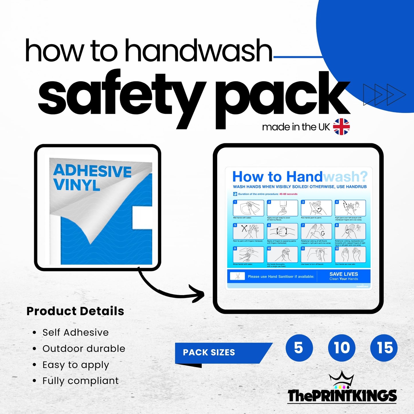 How to Wash Your Hands Sign & Caution Hot Water Stickers 5pcs Set