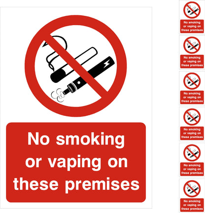 No smoking or vaping on these premises sign with multiple copies on a white background