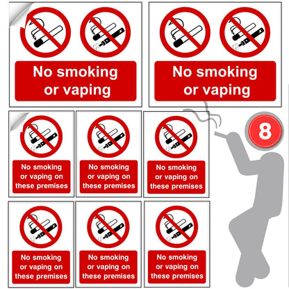 Collection of 'No smoking or vaping' signs with a silhouette of a person on a white background.