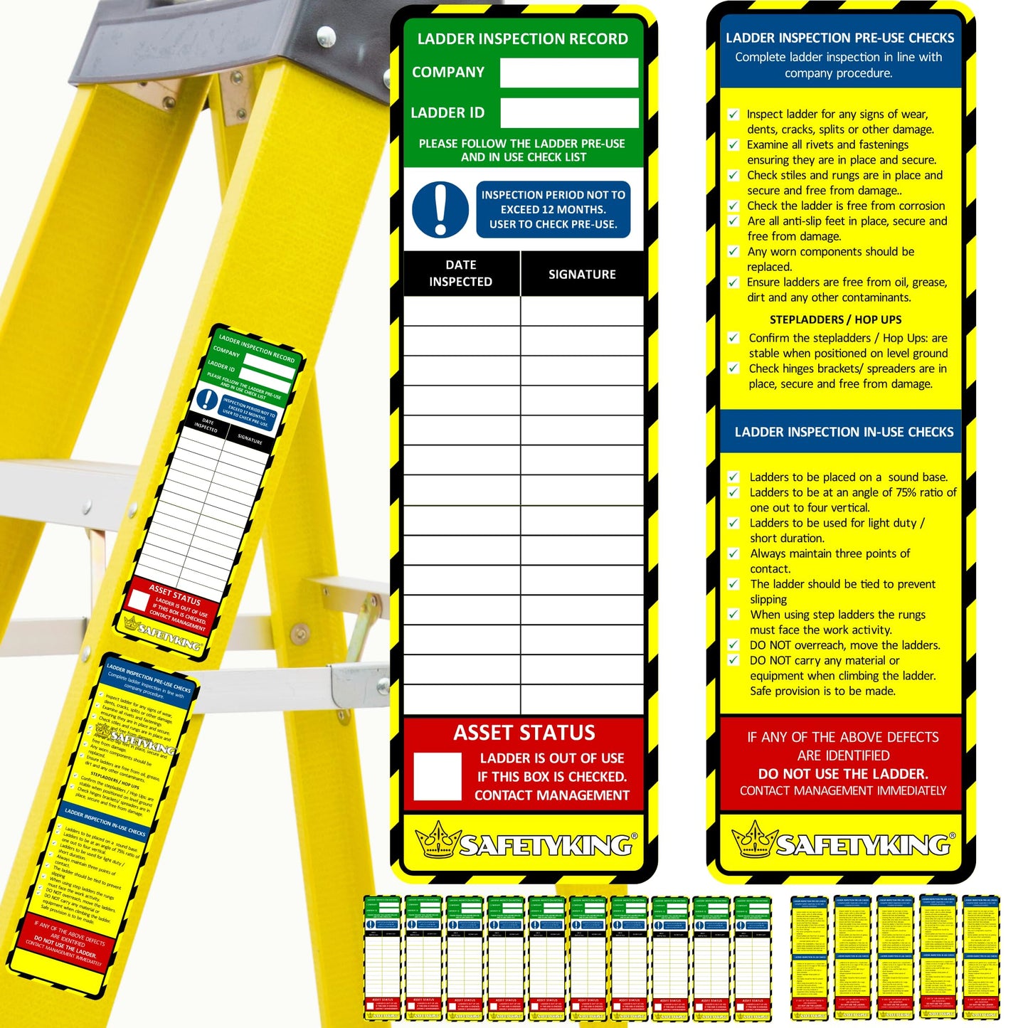 Ladder Inspection Tags 30pcs 20x / 15 pcs 10x Inspection Ladder Tag Stickers and 5X Procedure Stickers.