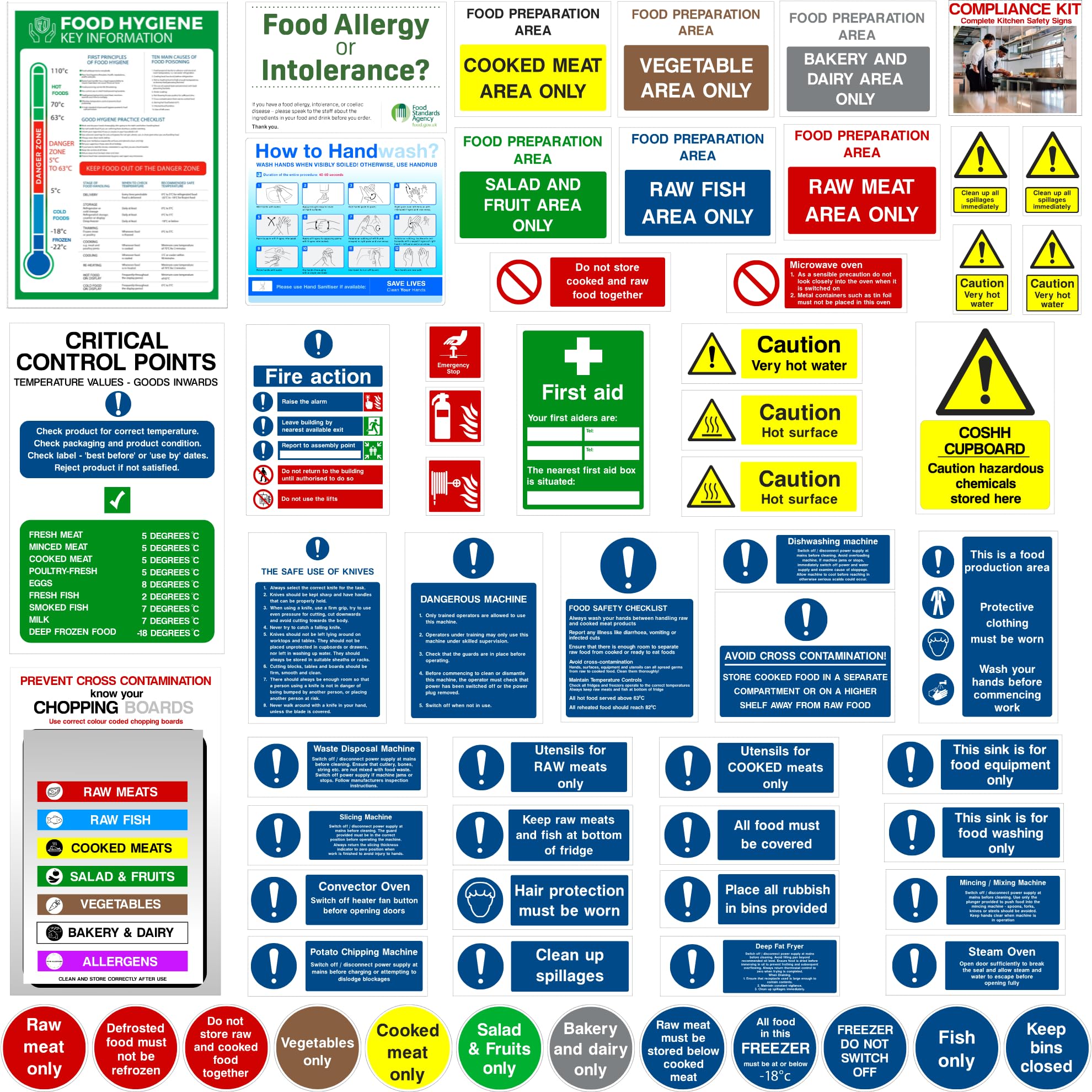 Kitchen Safety Signs 60pc Kit + Allergens | H&S | Printbase UK