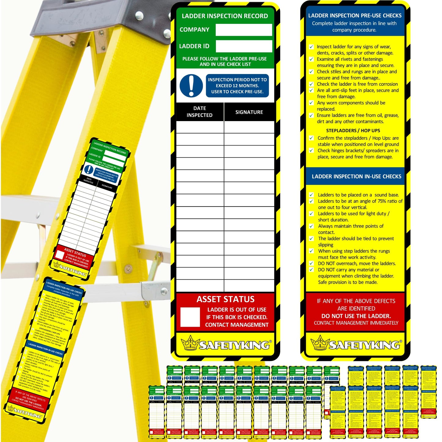 Ladder Inspection Tags 30pcs 20x / 15 pcs 10x Inspection Ladder Tag Stickers and 5X Procedure Stickers.