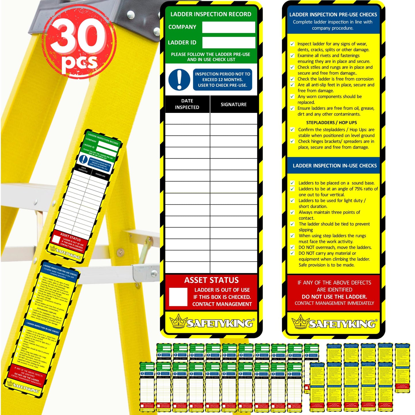 Ladder Inspection Tags 30pcs 20x / 15 pcs 10x Inspection Ladder Tag Stickers and 5X Procedure Stickers.