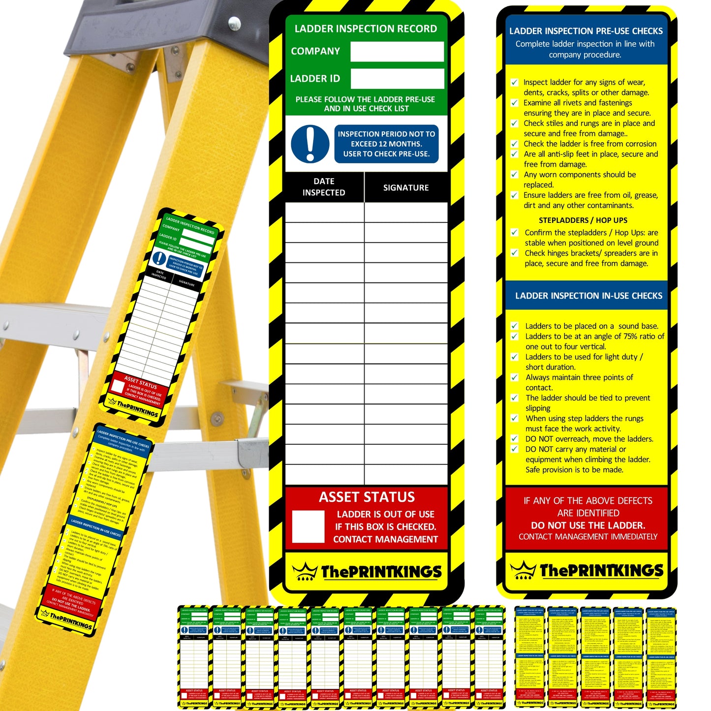 Ladder Inspection Tags 30pcs 20x / 15 pcs 10x Inspection Ladder Tag Stickers and 5X Procedure Stickers.